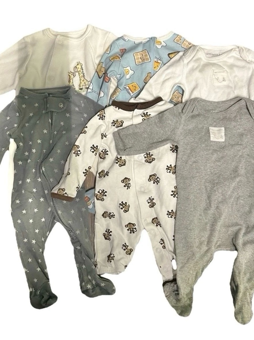 Lot Of 6 Neutral Baby Footie Pajamas Size Newborn